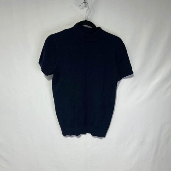 Womans ZARA navy blue short sleeved lightweight sweater. Size small. Mock neck. - Picture 2 of 8